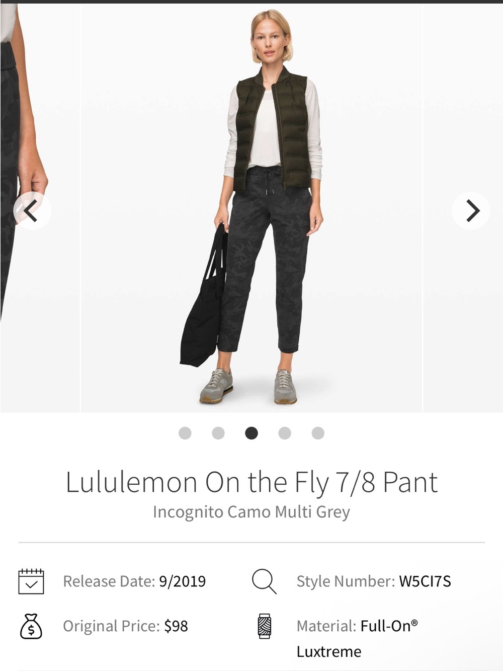 lululemon athletica On the Fly 7/8 Pant - Multi Grey Camo